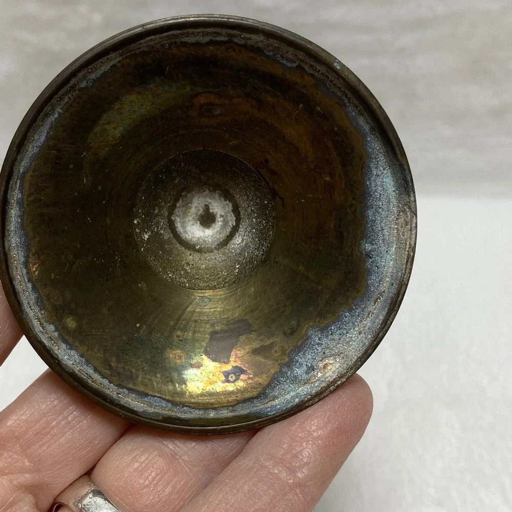 Vintage Brass Vase Etched Floral Design Ornate‎ Trumpet Neck Pedestal Base Decor